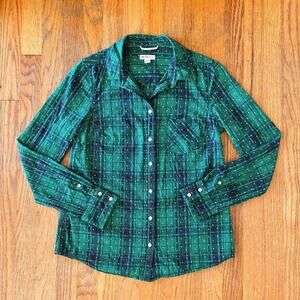 Merona Green Plaid Dot Cotton Button Down Shirt